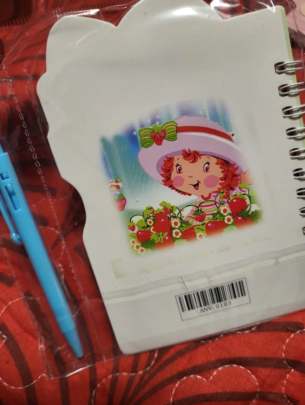 Pink Strawberry-Themed Kids Spiral Notebook with Green Pen